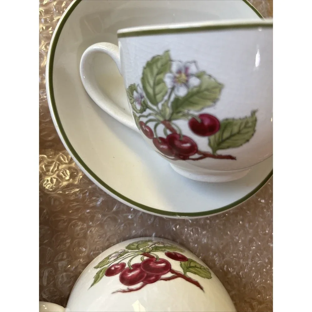 Tiffany & Co Staffordshire Gardens Tea Cup Saucer Pair Berries Made in England